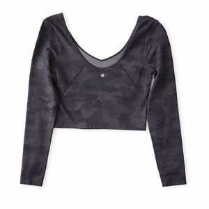 🖤 lululemon Long Sleeve Cropped Top – Dark Camo – Approx. Size 4